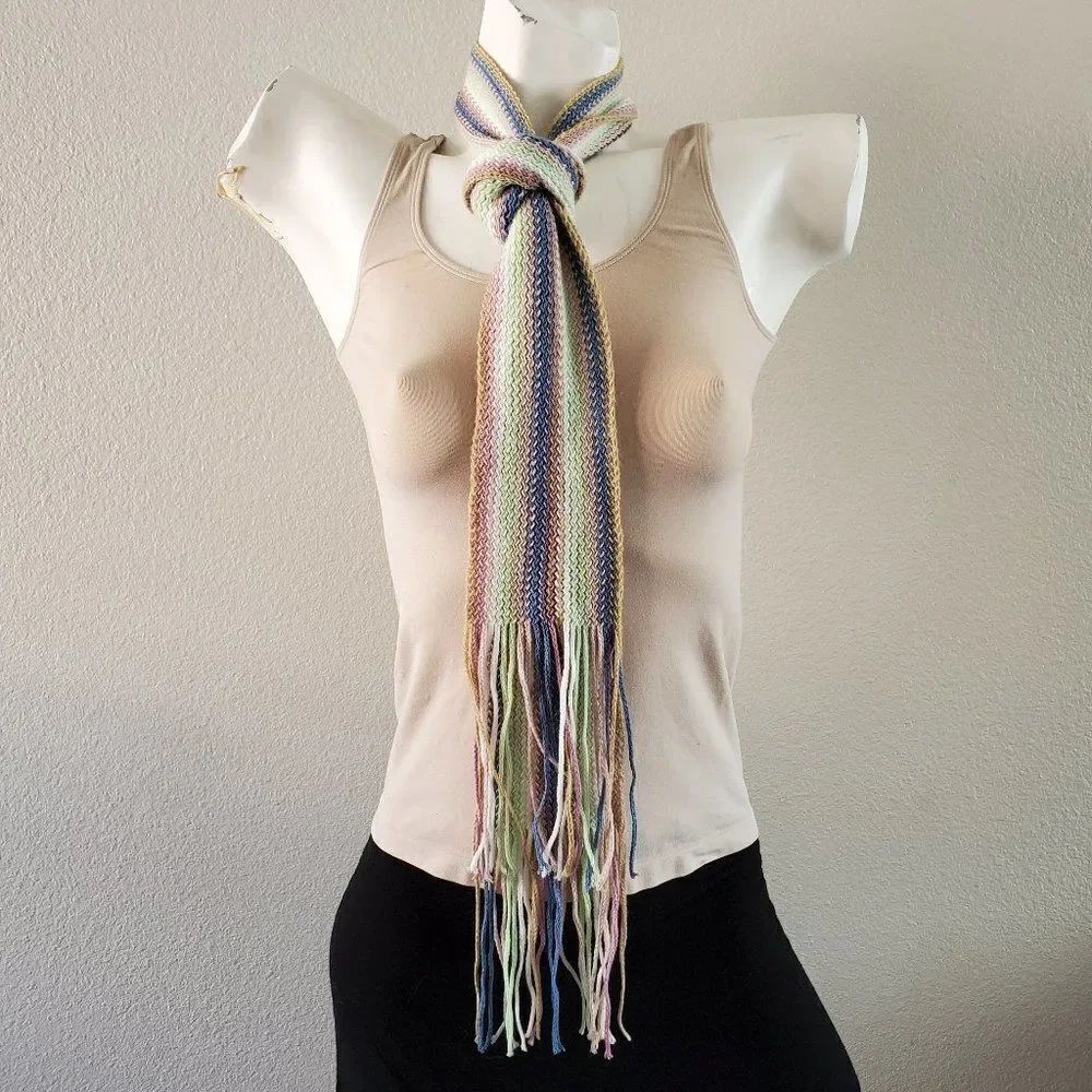 Multicolored Knit Scarf with Fringe Ends